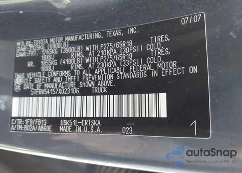 2007 Toyota Tundra Sr5 V8 from USA, damaged, VIN 5TFRV54157X023106